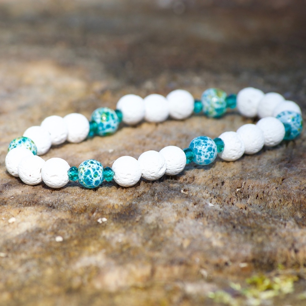 OCEAN JASPER and white lava stone beaded bracelet